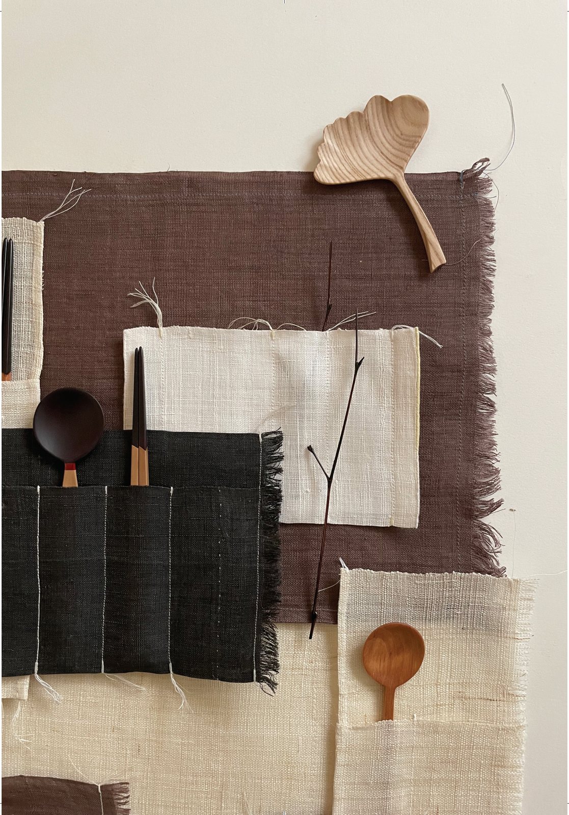 Work laid out on linen
